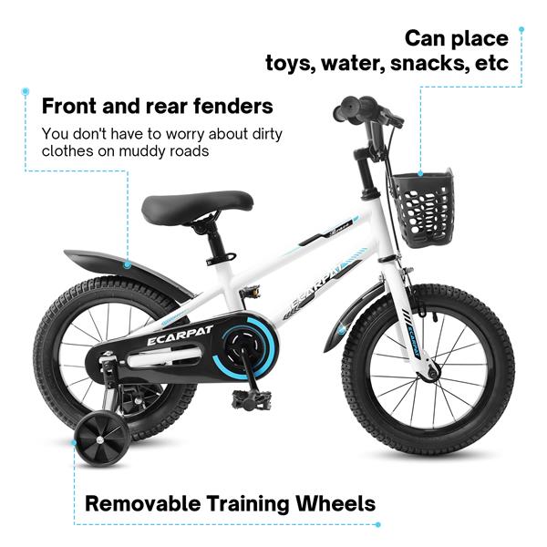 Kids Bike 16 inch for Boys & Girls with Training Wheels, Freestyle Kids' Bicycle with Bell,Basket and fender.