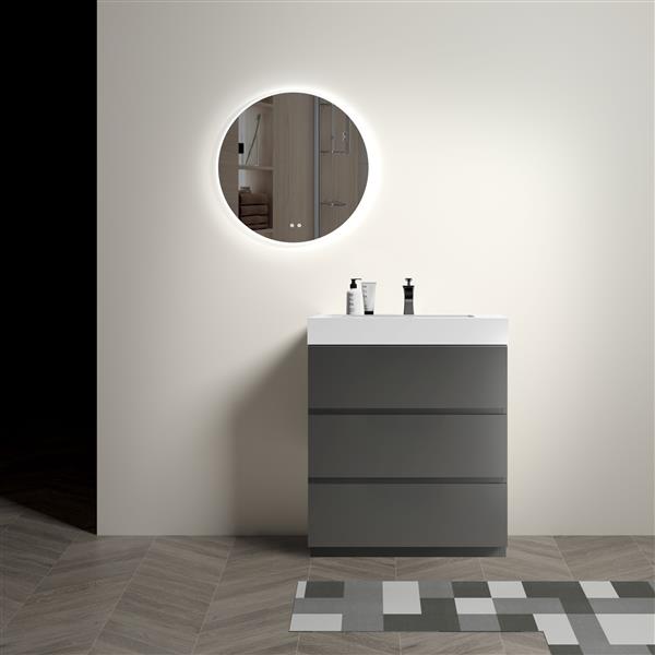 30" Gray Bathroom Vanity with Sink, Large Storage  Bathroom Vanity for Modern Bathroom, One-Piece White Sink Basin without Drain and Faucet