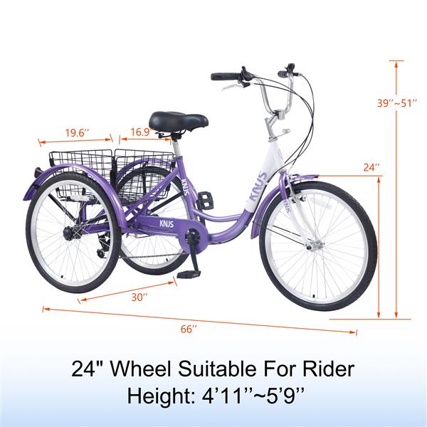 Adult Tricycle Trikes,3-Wheel Bikes,24 Inch Wheels 7 Speed Cruiser Bicycles with Large Shopping Basket for Women and Men