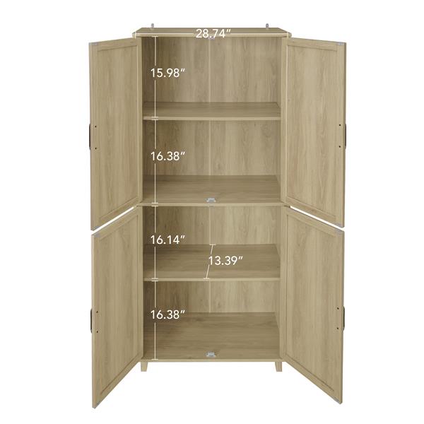 4 Door Cabinet, with 4 Adjustable Inner Shelves, Storage Cabinet