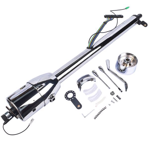 32"GM Steering Column Tilt Auto No Key Universal W/ 9 Holes Wheel Adapter Chrome