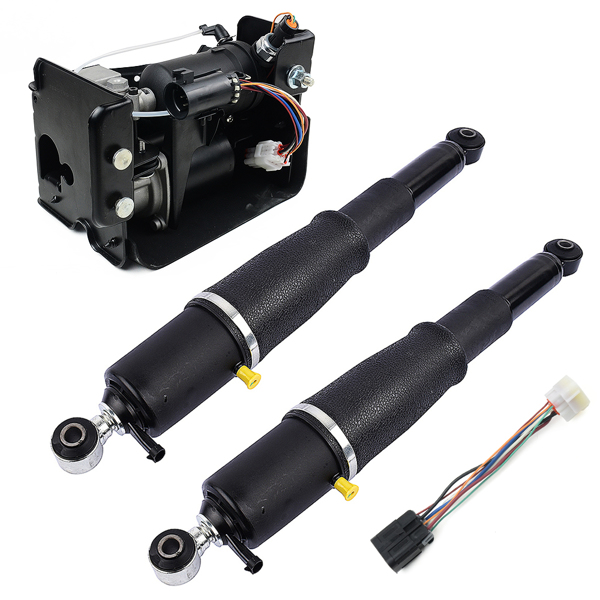 Pair Rear Air Suspension Shocks + Compressor Pump for Cadillac Escalade Chevrolet Avalanche Suburban 1500 Tahoe GMC Yukon 2001-2013 25979391 19300046 19299545