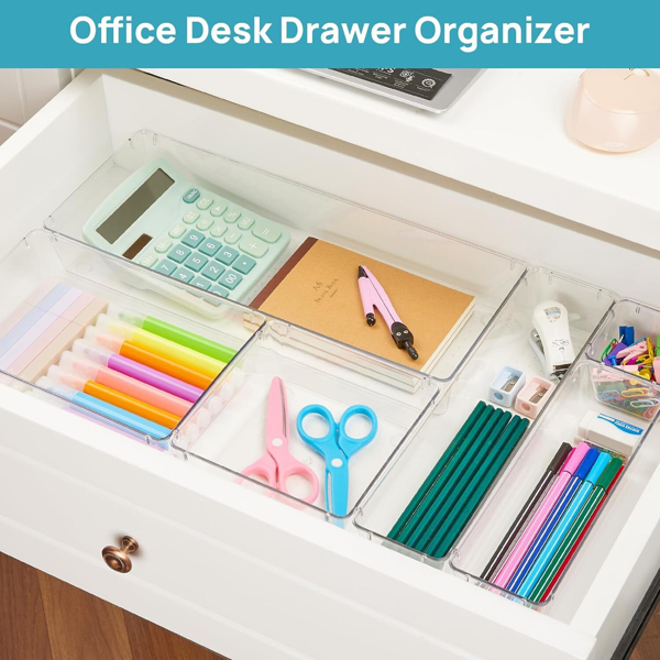 25Pcs Draw Organiser Plastic Box Desk Drawer Fridge Trays Makeup Storage Divider