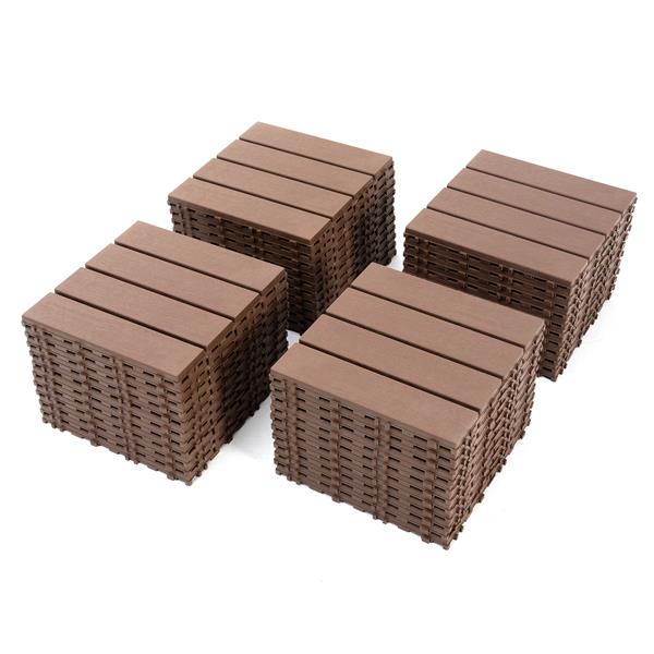 Plastic Interlocking Deck Tiles,44 Pack Patio Deck Tiles,11.8"x11.8" Square Waterproof Outdoor Floor All Weather Use, Patio Floor Decking Tiles for Porch Poolside Balcony Backyard (Dark Brown 44 pack)