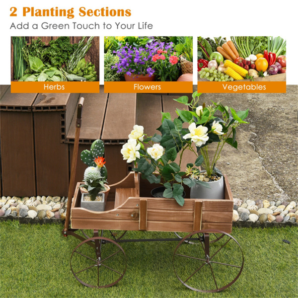 Wooden plant frame with wheels, Brown planting pot