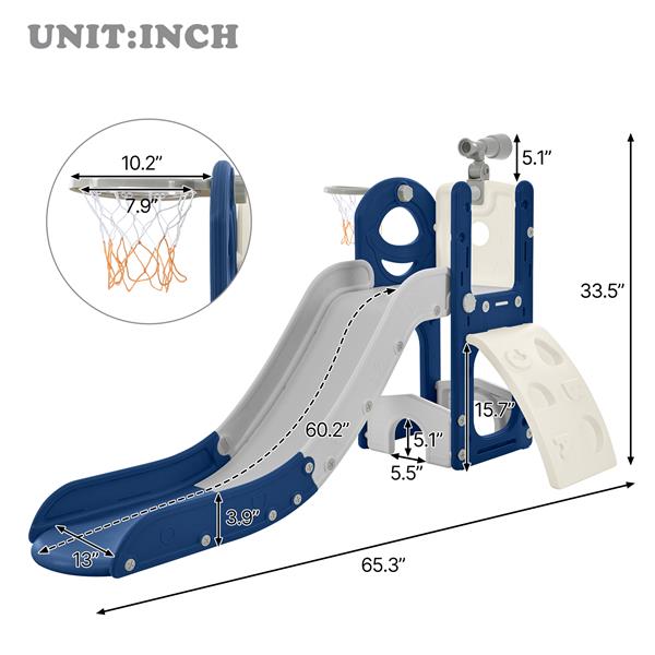 Kids Slide Playset Structure 5 in 1,   Spaceship Set with Slide, Telescope and Basketball Hoop, Golf Holes for Toddlers, Kids Climbers Playground