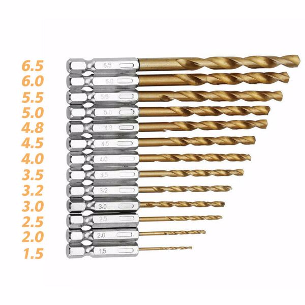 13PCS HSS COBALT JOBBER DRILL BIT SET 1/4" HEX SHANK 1.5-6.5mm BITS HIGH SPEED