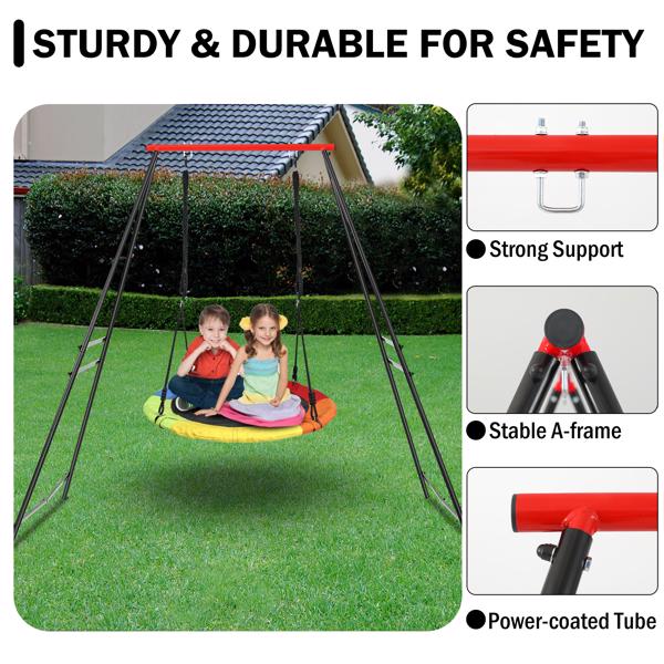 Metal Outdoor Garden Swing for Children, Porch Swing Frame, Heavy Duty A-Frame Children's Garden Swing, Swing Stand Frame for Yoga Hammock, Swing Support Only, Red