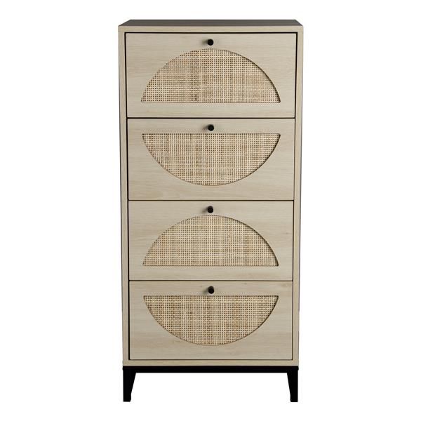 Set of 2, Natural Rattan, Cabinet with 4 Drawers, Suitable for Living room, Bedroom and Study, Diversified Storage