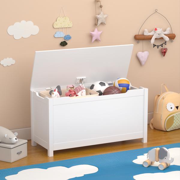 Wooden storage case with safety hinge cover-white