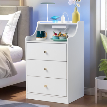 FCH white particleboard with triamine matt gold tapered handle 45*35*73cm three drawers with compartments bedside table 1 wireless + 2 USB ports + 2 US standard three-plug ports