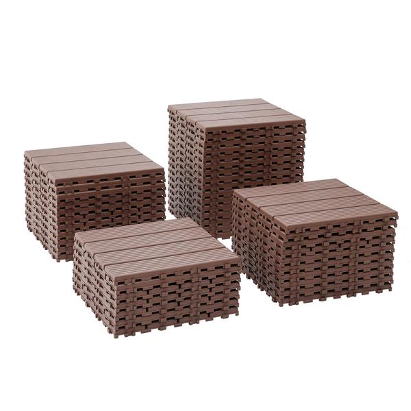 Plastic Interlocking Deck Tiles,44 Pack Patio Deck Tiles,12"x12" Square Waterproof Outdoor All Weather Use, Patio Decking Tiles for Poolside Balcony Backyard, Brown