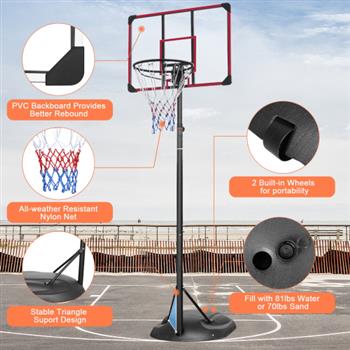 Portable Basketball Hoop Adjustable 7.5ft - 9.2ft with 32 Inch Backboard for Youth Adults Indoor Outdoor Basketball Goal Red
