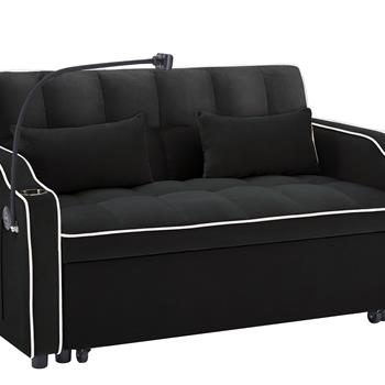 1 versatile foldable sofa bed in 3 lengths, modern sofa sofa sofa velvet pull-out bed, adjustable back and with USB port and ashtray and swivel phone stand (black)