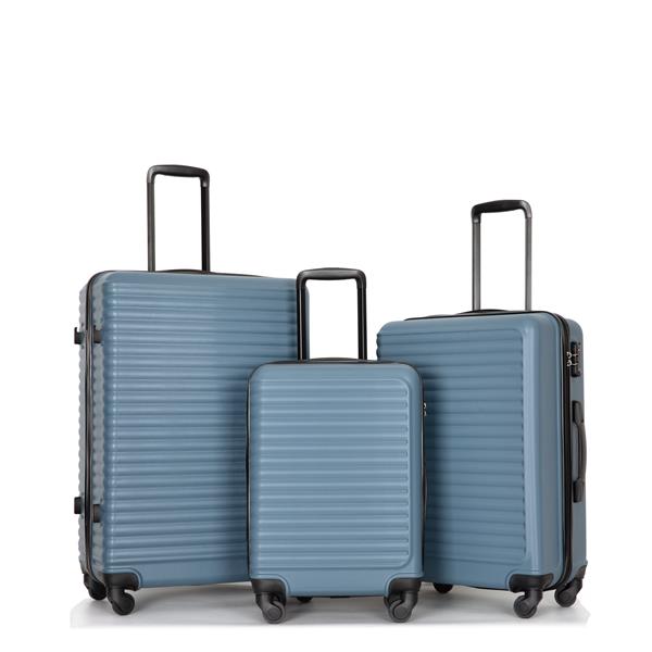 3 Piece Luggage Sets ABS Lightweight Suitcase with Two Hooks, Spinner Wheels, TSA Lock, (20/24/28) Blue