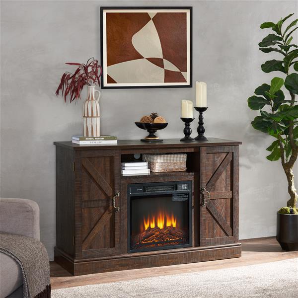 Farmhouse Classic Media TV Stand Antique Entertainment Console for TV up to 50" with 18" Electric Fireplace Insert with Open and Closed Storage Space, Espresso 47"W*15.5"D*30.75"H