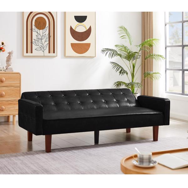 Black Convertible Double Folding Living Room Sofa Bed, PU Leather, Tufted Buttons, Suitable for Living Rooms And Bedrooms