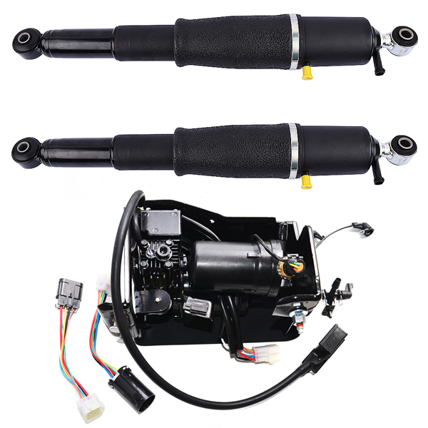 Pair Rear Air Suspension Shocks + Compressor Pump for Cadillac Escalade Chevrolet Avalanche Suburban 1500 Tahoe GMC Yukon 2001-2013 25979391 19300046 19299545