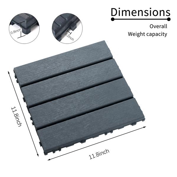 Plastic Interlocking Deck Tiles,44 Pack Patio Deck Tiles,12"x12" Square Waterproof Outdoor All Weather Use, Patio Decking Tiles for Poolside Balcony Backyard, Grey