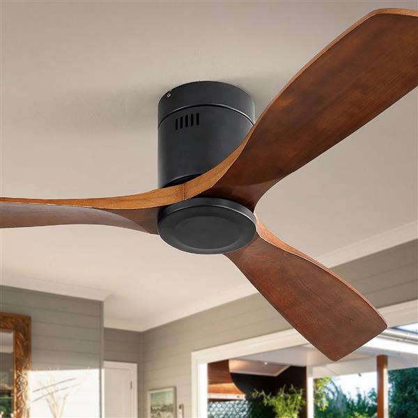 52 Inch Indoor Wooden Ceiling Fan With 3 Solid Wood Blades Remote Control Reversible DC Motor Without Light