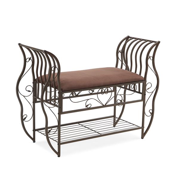 Traditional Style End of Bed Bench, Upholstered Entryway Bench with Arm, Bench with metal frame