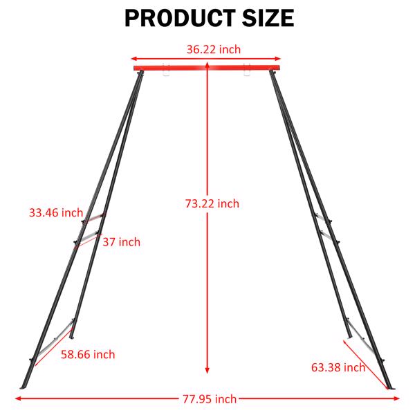 Metal Outdoor Garden Swing for Children, Porch Swing Frame, Heavy Duty A-Frame Children's Garden Swing, Swing Stand Frame for Yoga Hammock, Swing Support Only, Red