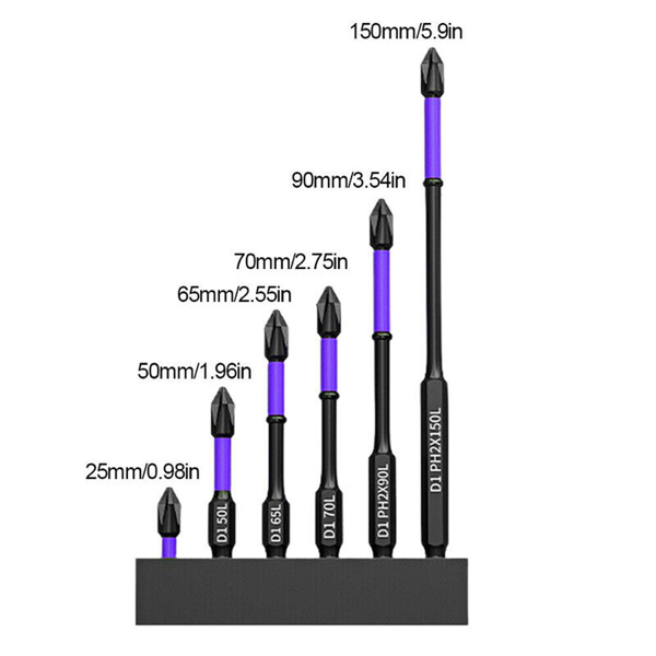 6pcs D1 Anti-Slip PH2 Impact Driver Bit Set Magnetic Phillips Screwdriver Tools