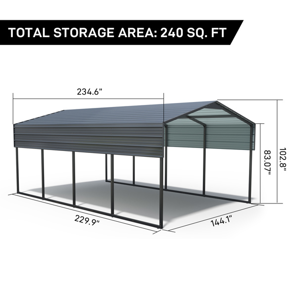 12x20 FT Metal Carport Heavy Duty with Reinforced Frame, Outdoor Garage Multi-Use Shelter Canopy Car Shelter for Pickup, Boat, Car and Tractors