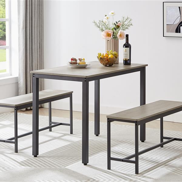 Dining Table Set, Bar Table with 2 Dining Benches, Kitchen Table Counter with Chairs, Industrial for Kitchen Breakfast Table, Living Room, Party Room, Grey and Black,43.3″L x 23.6″W x 29.9″H