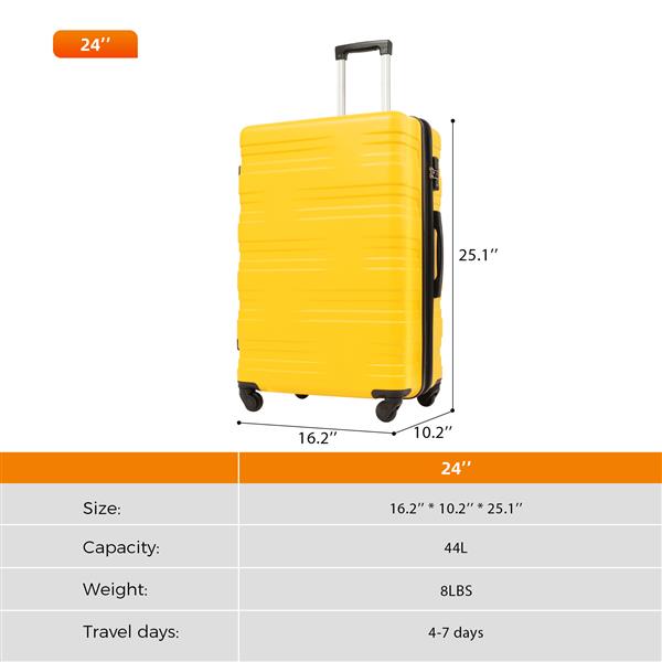 Luggage with TSA Lock Spinner Wheels Hardside Expandable Luggage Travel Suitcase Carry on Luggage ABS 24"