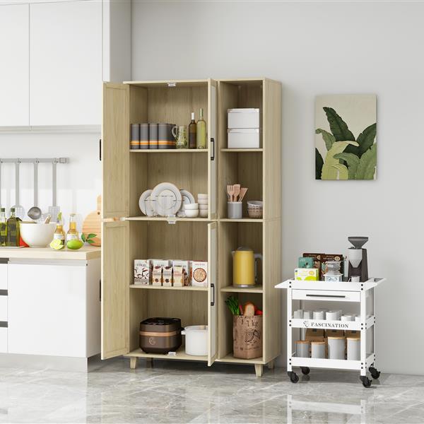 4 Door Cabinet with 4 Shelves with 4 Adjustable Inner Shelves, Storage Cabinet