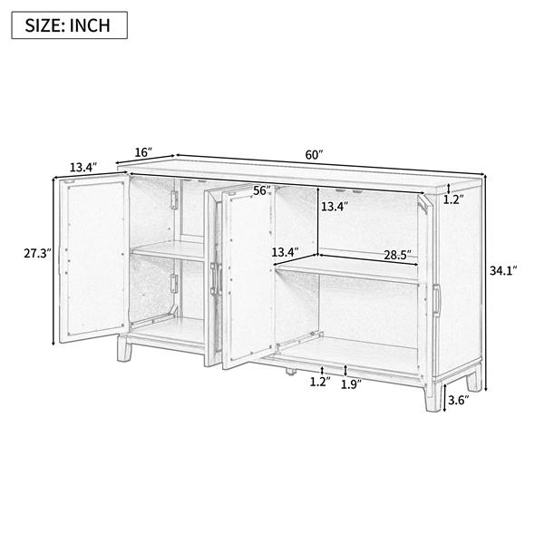 Retro 4-Door Mirrored Buffet Sideboard with Metal Pulls for Dining Room, Living Room and Hallway (Navy)