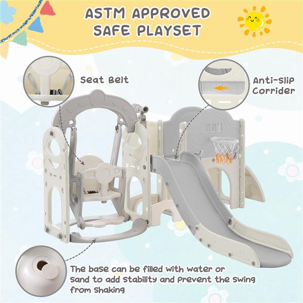 Toddler Slide and Swing Set 7 in 1, Kids Playground Climber Slide Playset with Basketball Hoop  Combination for Babies Indoor & Outdoor