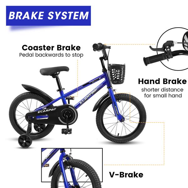 Kids Bike 16 inch for Boys & Girls with Training Wheels, Freestyle Kids' Bicycle with Bell,Basket and fender.