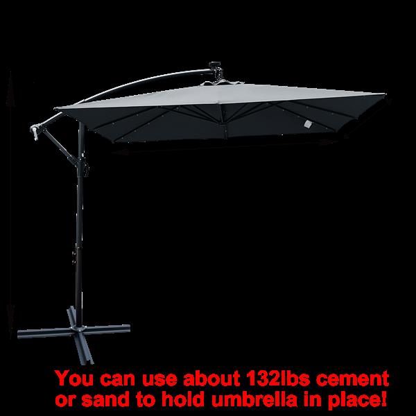 Square 2.5X2.5M Outdoor Patio Umbrella Solar Powered LED Lighted Sun Shade Market Waterproof 8 Ribs Umbrella with Crank and Cross Base for Garden Deck Backyard Pool Shade Outside Deck Swimming Pool