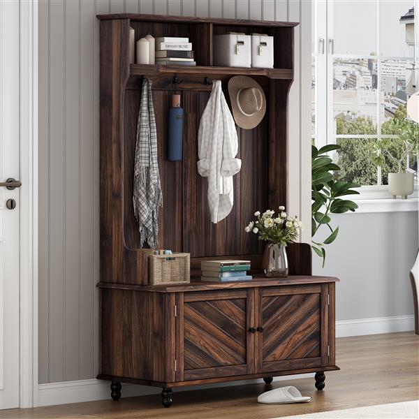 Hall Tree with 4 Hooks , Coat Hanger, Entryway Bench, Storage Bench, 3-in-1 Design, 40INCH, for Entrance, Hallway