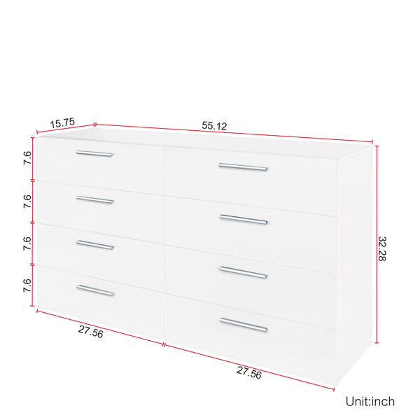 FCH 8 Drawer Double Dresser for Bedroom, Wide Storage Cabinet for Living Room Home Entryway, White