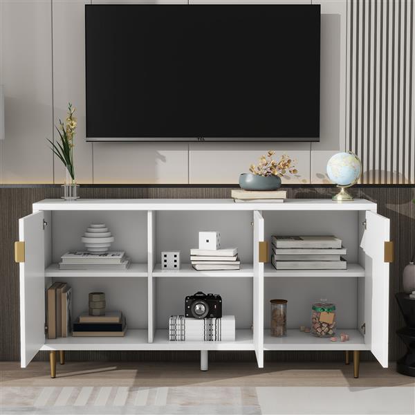 Modern TV Stand with 3 Doors and Adjustable Shelves for Living Room, Fits TVs Up to 70 Inches, White