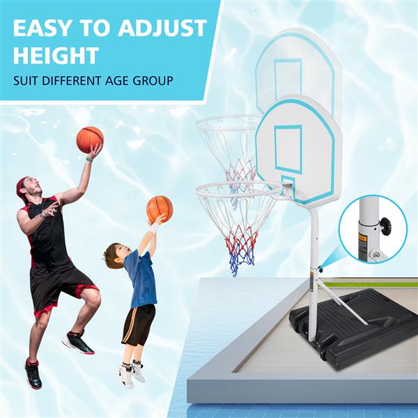 Poolside Basketball Hoop Portable Swimming Pool Basketball System Height Adjustable 3.1ft-4.7ft with 36" Backboard for Indoor Outdoor Use Blue