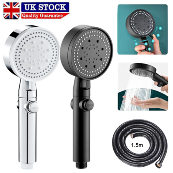 High Pressure bath Shower Head 5 mode large Chrome handset heads water saving UK