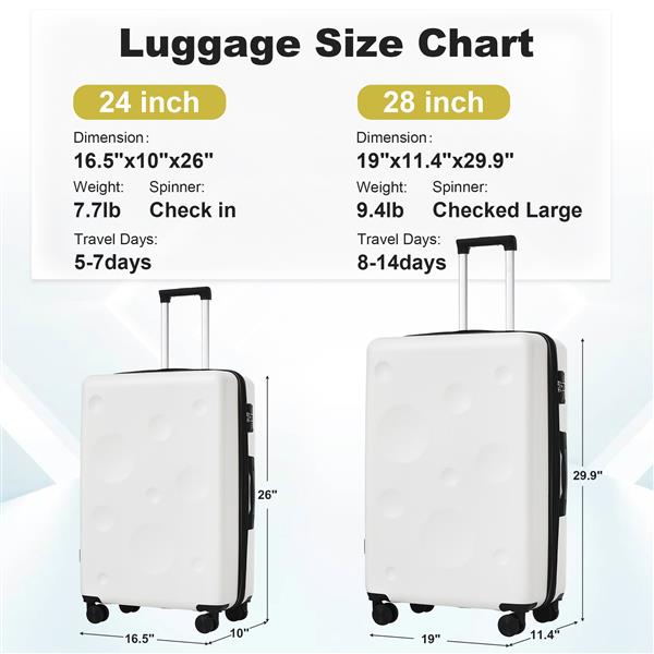 Hardshell Luggage Sets 2 Pieces 24"+28" Expandable Luggages Spinner Suitcase with TSA Lock Lightweight