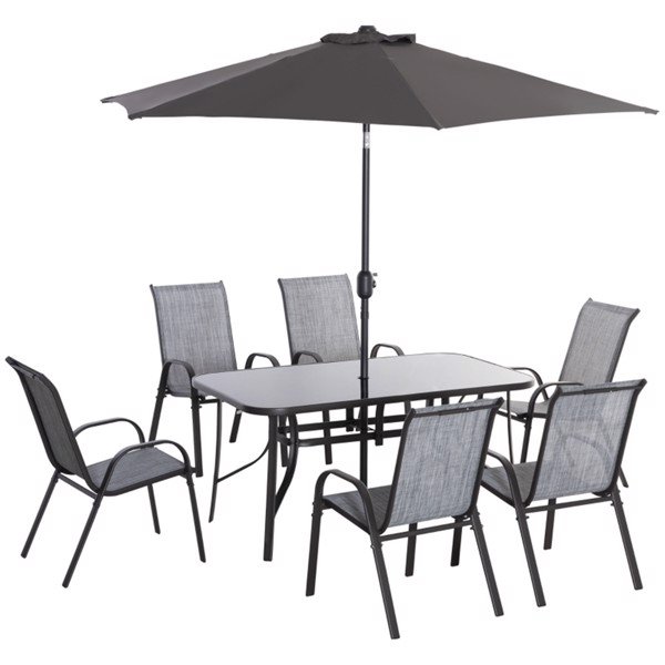 Outdoor dining table and chair package with umbrella