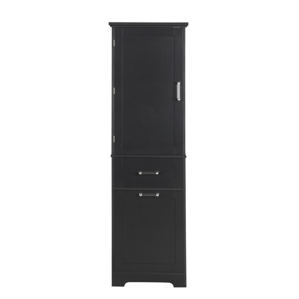 Tall Bathroom Storage Cabinet,  Storage Cabinet with Two Different Size Drawers and Adjustable Shelf, MDF Board with Painted Finish, Black