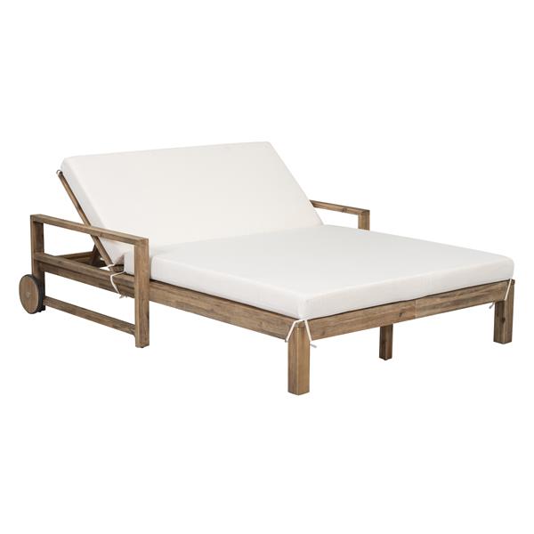 1-Piece Farmhouse-styled Wooden Outdoor Sunbed for Ultimate Relaxation Outdoor Daybed Seating 2 People for Poolside, Garden and Backyard (Beige)