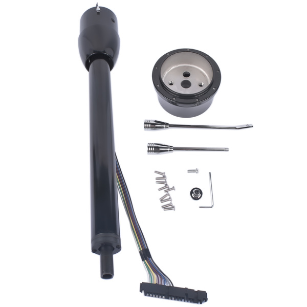 28" Black Stainless Tilt Steering Column Manual Floor Shift No Key with Adapter