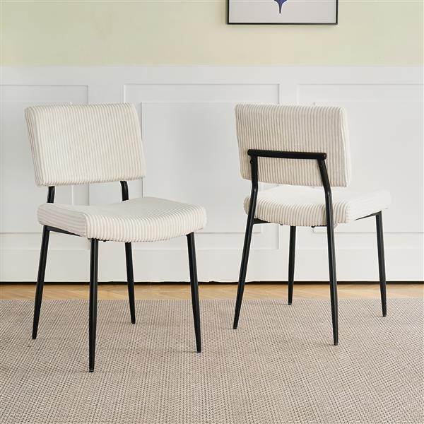 Modern Beige simple dining chair Fabric Upholstered Chairs home bedroom stool back dressing chair black metal legs(set of 2)