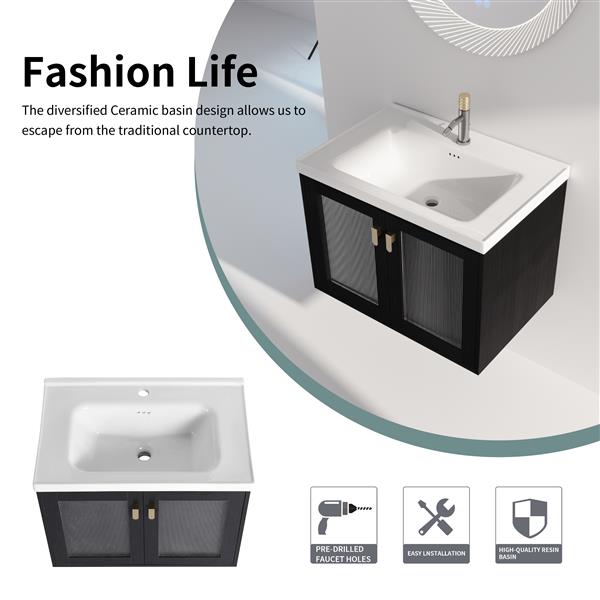 40 Inch Wall-Mounted Bathroom Vanity With Sink, 12 inch + 28 inch Combination Cabinet (KD-Packing)