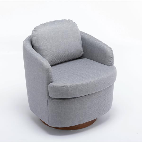 035-Linen Fabric Swivel Accent Chair With Soild Wood Round Brown Base Leg,Light Blue