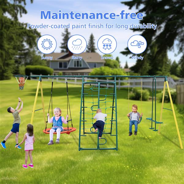 Indoor/Outdoor Metal Swing Set with Safety Belt for Backyard