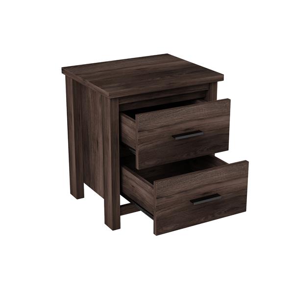 Vintage Two Drawer Nightstand, Simple and Generous Storage Space,Dark Walnut